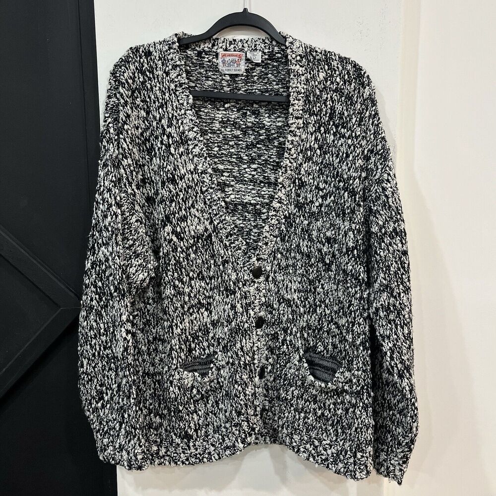 Vintage Street Scenes Acrylic Button Up Popcorn Cardigan Sweater Size L